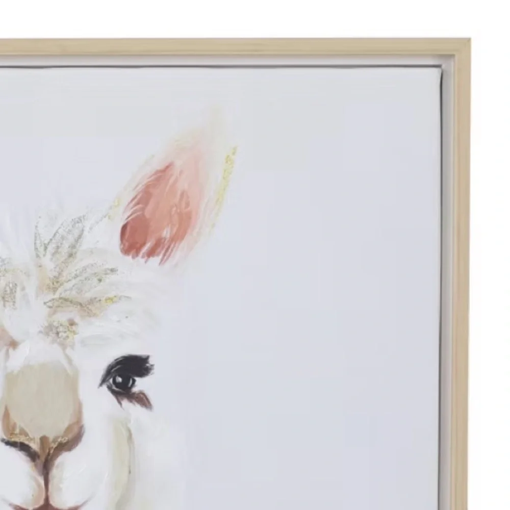 CosmoLiving Llama Framed Canvas Wall Art 24x28 White French Country Decor New‎